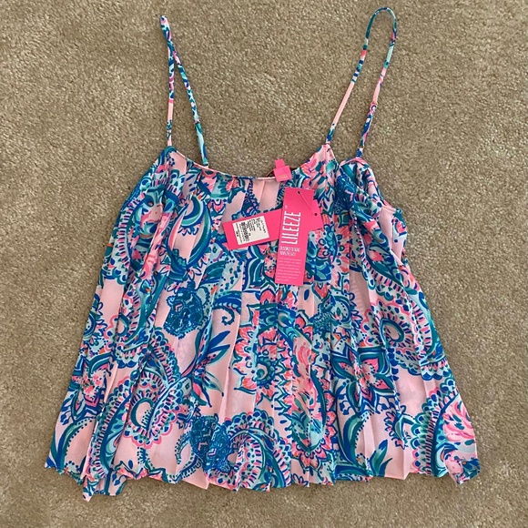 Lilly Pulitzer Tops - NWT Lilly Pulitzer Pleat Rein Top in Pink Tropics Tint Tangerine Dream - Size XS